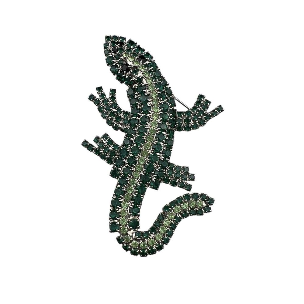 Vintage Green Glass Some Unranium Glass Alligator or Crocodile Brooch